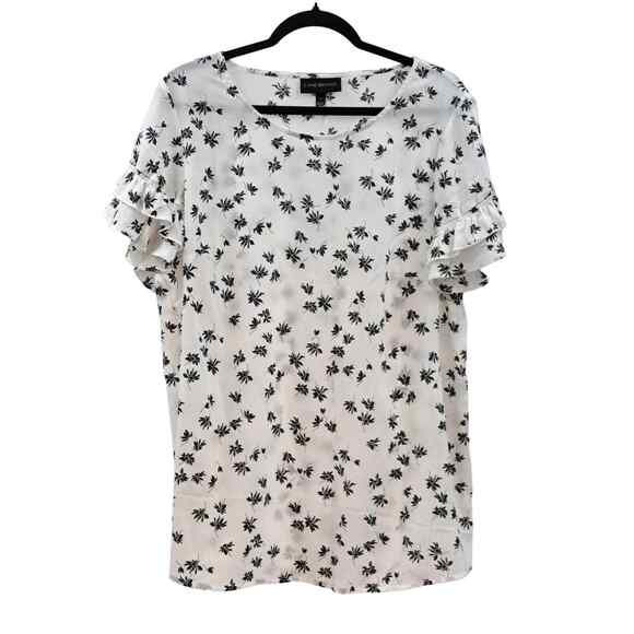 Lane Bryant Blouse Top 14 Floral Short Ruffle Flutter Sleeve Casual Black White - Picture 1 of 8